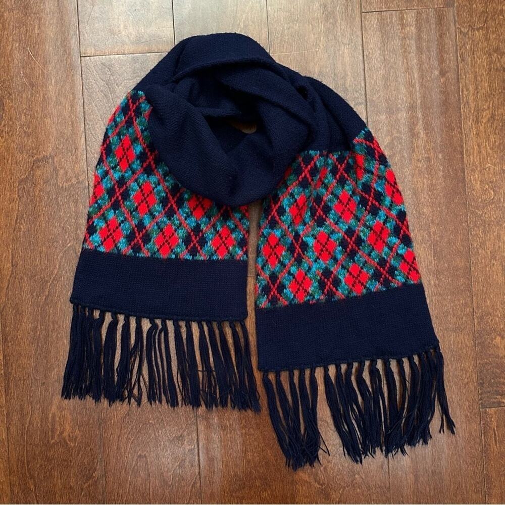 Argyle Knit Scarf with Fringes